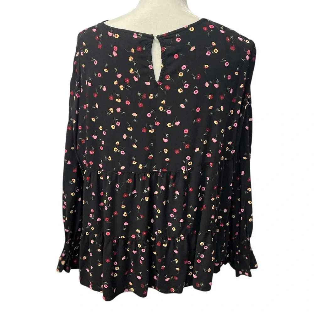 Popsugar Women Floral Babydoll Blouse Long Sleeve Black Sz XXL Fairy Boho Flowy - Picture 3 of 10